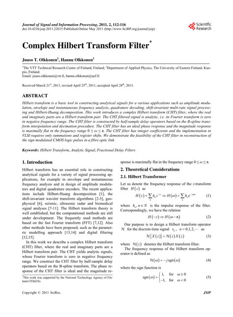 (PDF) Complex Hilbert Transform Filter