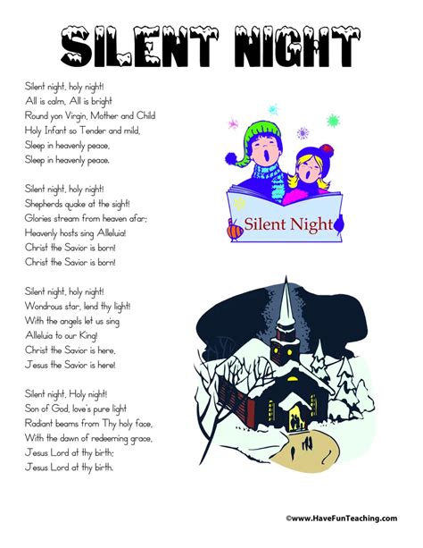 Silent Night Lyrics - Have Fun Teaching | Nights lyrics, Christmas ...