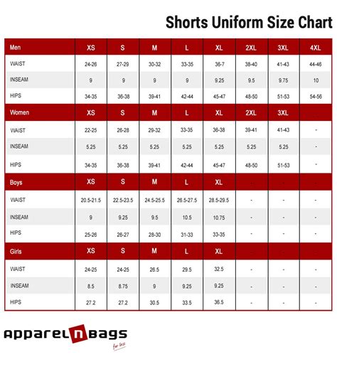 Shorts Size Chart Women's