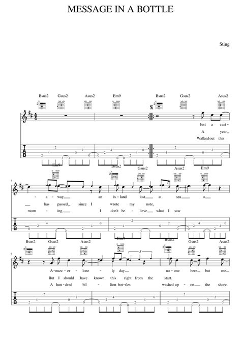 MESSAGE IN A BOTTLE Sheet music for Piano, Guitar (Mixed Duet ...