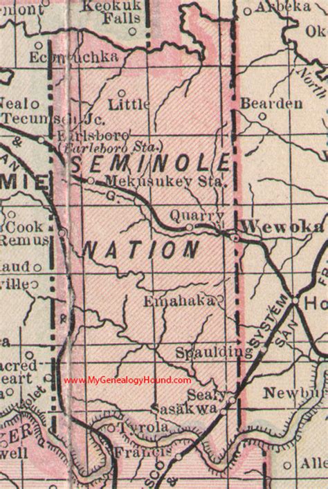 Seminole Nation Indian Territory 1905 Map Wewoka, OK