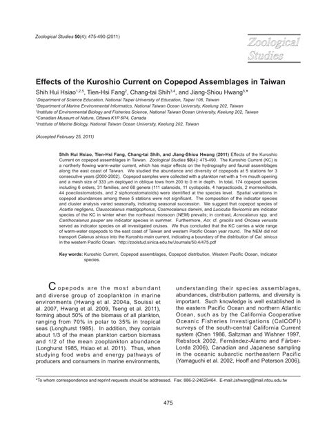 (PDF) Effects of the Kuroshio Current on Copepod Assemblages in Taiwan