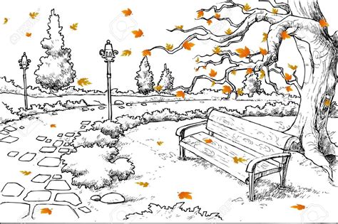 illustration of sketch of autumn background with maple tree shedding ...