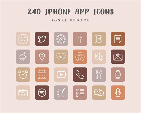 240 Ios 14 App Icons Pack 40 Apps in 6 Colors Aesthetic - Etsy