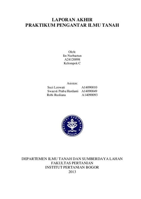 LAPORAN AKHIR PRAKTIKUM PENGANTAR ILMU TANAH DEPARTEMEN ILMU TANAH DAN ...