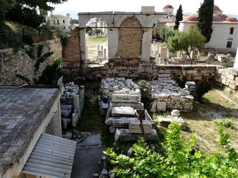 Ruins of Roman Agora Complex in Athens City in Greece. Stock Photo ...