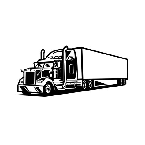 Semi Truck, 18 Wheeler, Freight Tow Trailer Monochrome, Silhouette ...