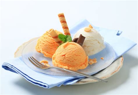 Ice cream with wafer rolls stock photo. Image of scoop - 55918794