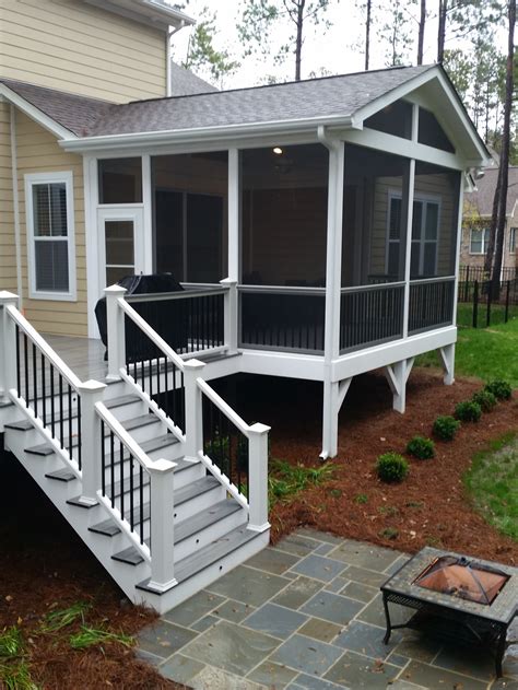 Classic Screened Porch with Trex Deck and Bluestone Patio — DeckScapes