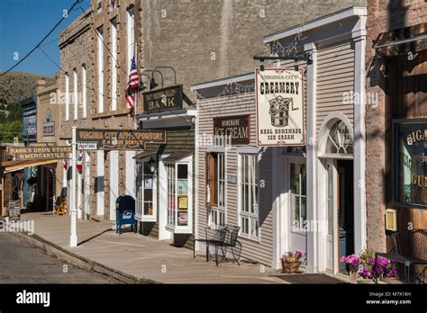 Store fronts at Wallace Street in ghost town of Virginia City, Montana ...