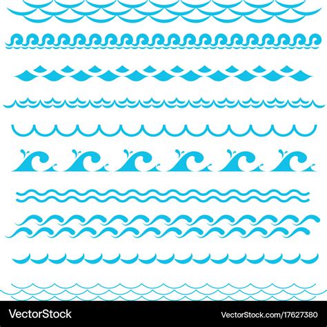 Blue ocean waves sea wave silhouette signs Vector Image