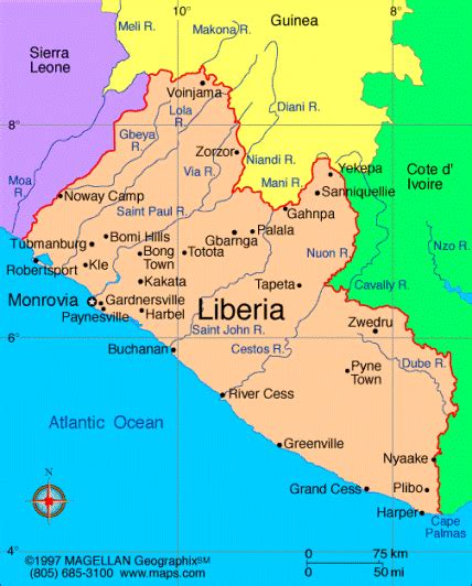 Map of Liberia with Major Cities and Rivers