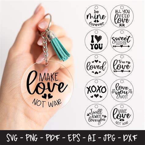 Round Keychain Svg Bundle, Valentines Day Keychain Svg, Love Svg, Love ...