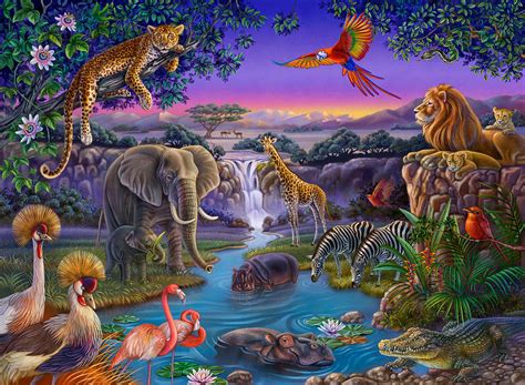 African Animals at the Water Hole Painting by Anne Wertheim - Fine Art ...