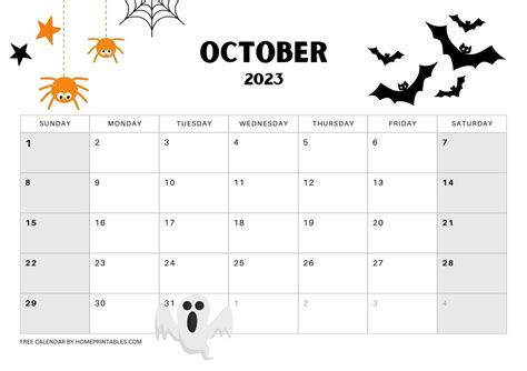 October Halloween Calendar Printable - Fania Jeanine