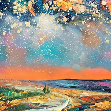 Night Starry Sky Landscape Oil Painting On Canvas Colorful | Etsy