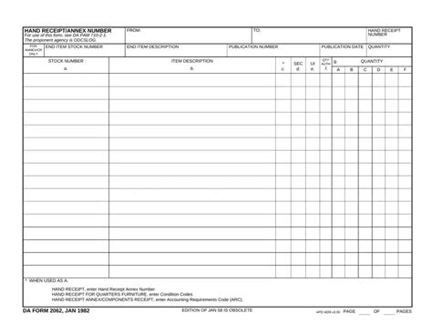 Da Form 2062 Hand Receipt Fillable - Printable Forms Free Online