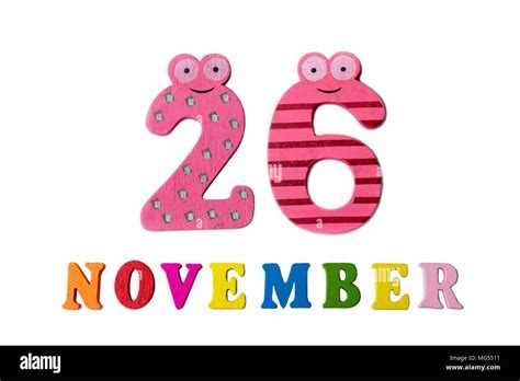 November 26 on white background, numbers and letters. Calendar Stock ...