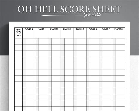 Printable Oh Hell Score Sheet PDF Format. US Letter and A4 - Etsy