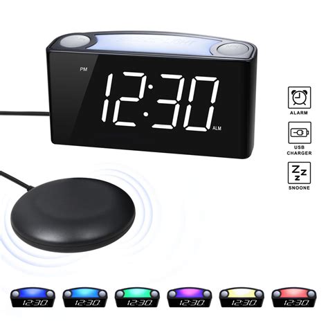 Vibrating Alarm Clocks with Bed Shaker, 7 Color Night Light, Dual USB ...