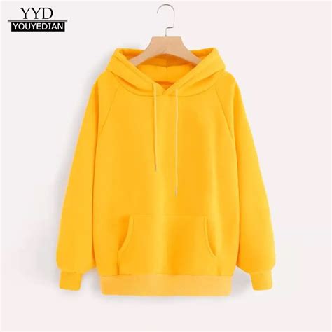 Yellow Hoodies Women Long Sleeve Harajuku Hoodie Sweatshirt Hooded ...