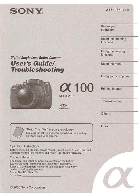 Sony A100 DSLR ORIGINAL Instruction Manual: SonyCorp: Amazon.com: Books