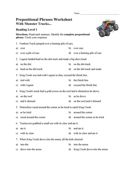 Prepositional Phrases Worksheet 1 - Reading Level 1 | Preview