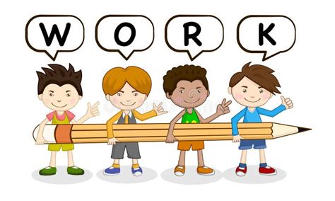 Kids Group Holding Pencil. Teamwork Vector Stock Vector - Illustration ...