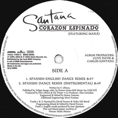 Santana Featuring Maná - Corazon Espinado (2000, Vinyl) | Discogs