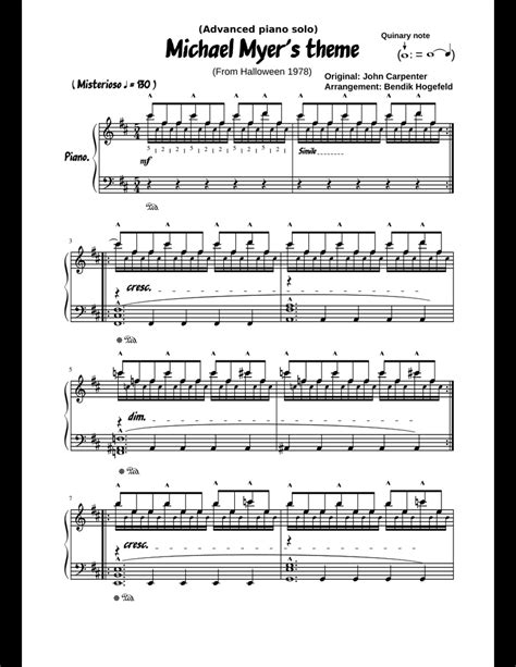 Michael Myer's theme (Advanced Piano solo) sheet music for Piano ...