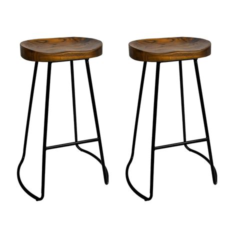 Alm Wooden Backless Bar Stools set of 2 - Black - Scandi Interiors