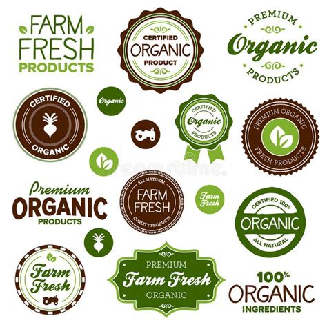 Organic food labels. Set of organic and farm fresh food badges and ...