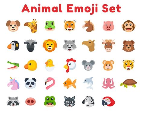 Premium Vector | Animal color icon set. Vector Animal emoji ...