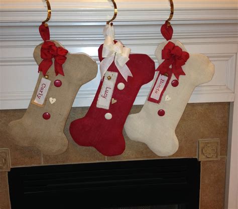 Dog Bone Christmas Stockings Burlap Dog Bone by PaulasHomeDecor