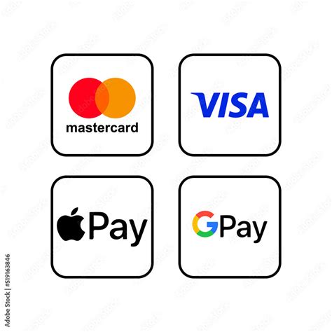 Payment set icon. Mastercard, Visa, Apple pay, Google pay, contactless ...