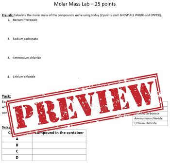 Molar Mass Chemistry Lab by Creative Chemistry Corner | TPT