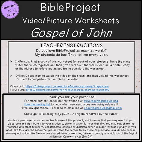 Summary of the Gospel of John Bible book overview activity | Made By ...