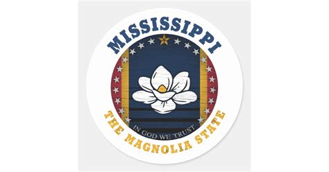 MISSISSIPPI MAGNOLIA STATE FLAG CLASSIC ROUND STICKER | Zazzle