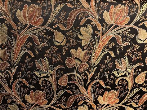 SWATCH Designer Brocade Satin Fabric- Black Floral - Damask- Upholstery ...