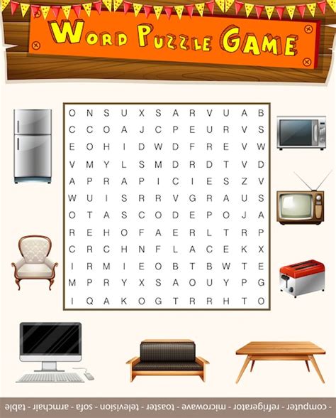 Premium Vector | Word puzzle game with things in the house