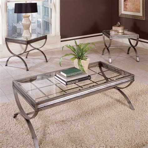 Emerson 3 Piece Coffee Table Set - Glass, Metal, Brushed Nickel | DCG ...