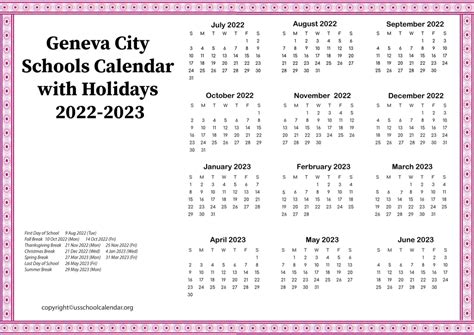 Geneva City Schools Calendar with Holidays 2022-2023