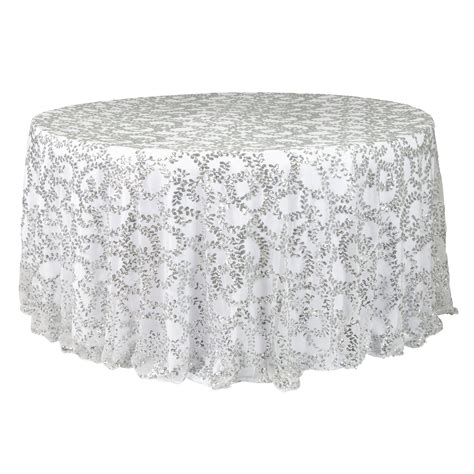 Sequin Vine Tablecloth Overlay 120" Round - Silver– CV Linens