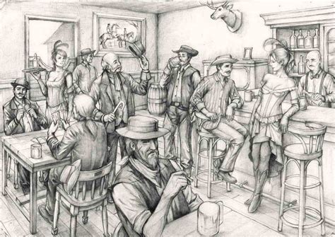 Cowboy Saloon sketch | Sketches, Drawings, Western art