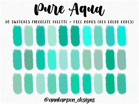 Pure Aqua Procreate Palette, 30 HEX Color Codes, Instant Digital ...