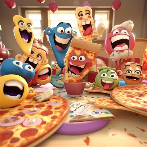 Premium Photo | Cartoon Pizza Party Illustrate a fun and playful pizza ...