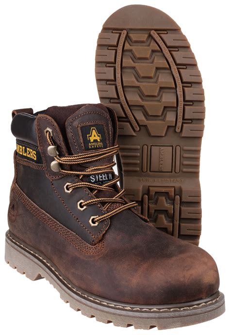 Amblers FS164 Brown Leather Lace Up Safety Work Boots Steel Toe ...