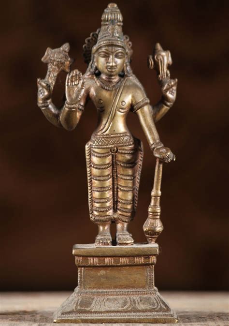 Antique Brass Standing Vishnu Statue 7" (#2a11): Lotus Sculpture