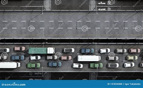 Cars on Highway in Traffic Jam 3d Render from Top Stock Illustration ...