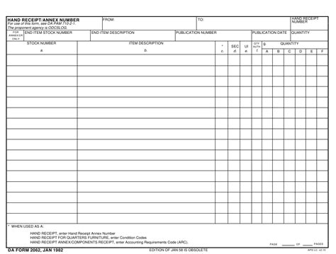 Da Form Hand Receipt Fillable